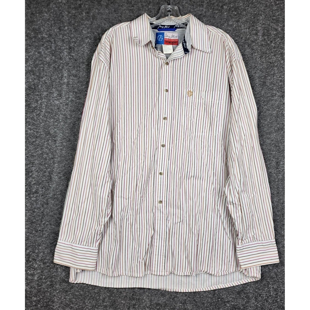 Wrangler George Strait Shirt Men XL White Multi Stripe Cowboy Cut Long‎ Sleeve